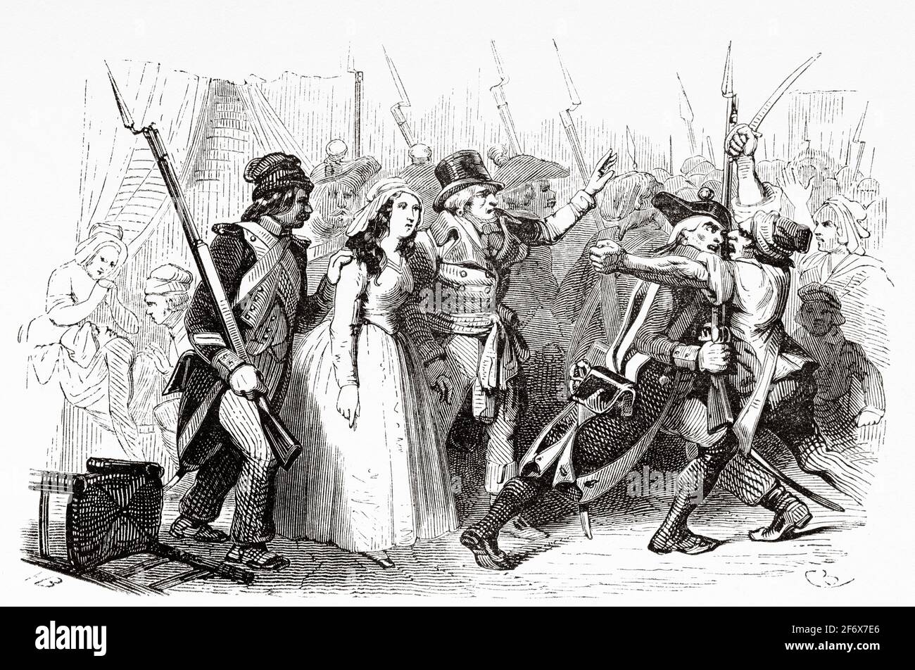 The assassination of Marat by Charlotte Corday, 1793. France, French Revolution 18th century. Old engraved illustration from Histoire de la Revolution Francaise 1845 Stock Photo