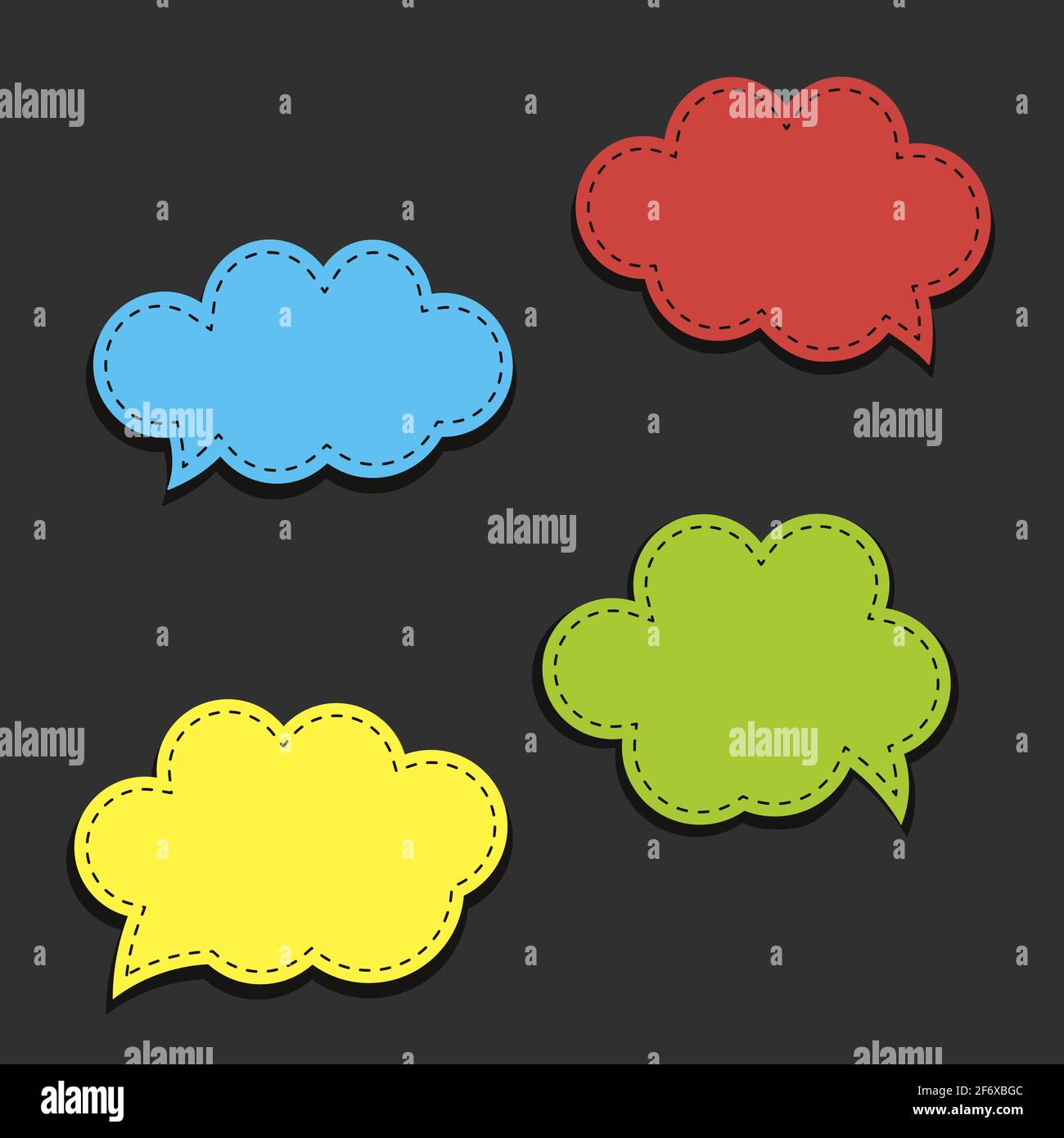 Empty comic vector colored clouds - speech bubbles with dotted lines. Stock Vector