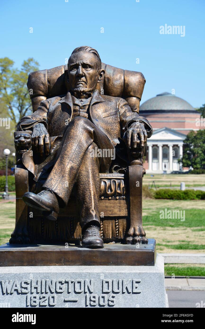 Statue of Washington Duke on the East Campus of Duke University in Durham, North Carolina. Stock Photo
