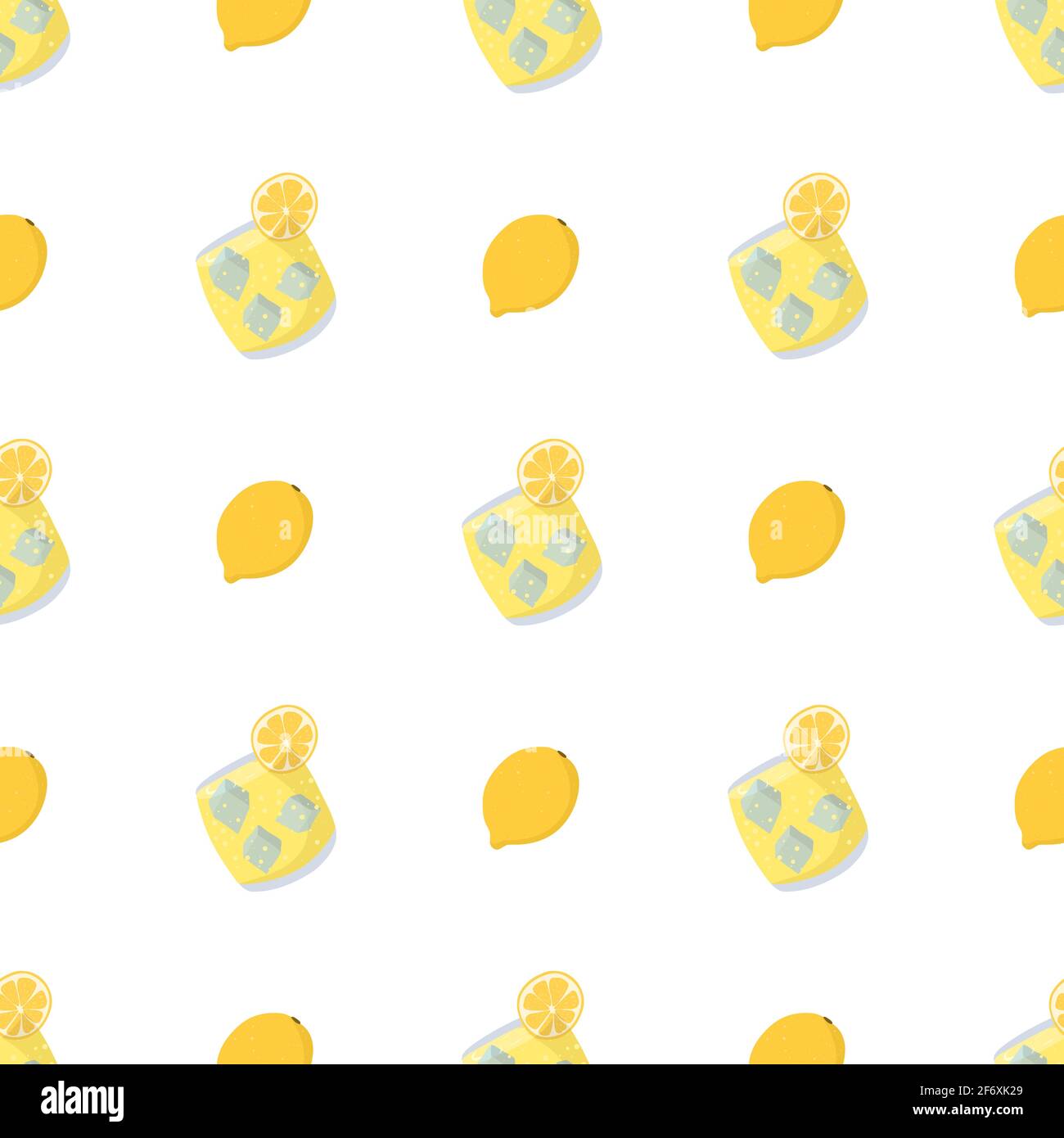 Hand drawn seamless pattern with whole lemon and lemonade. Stock Vector