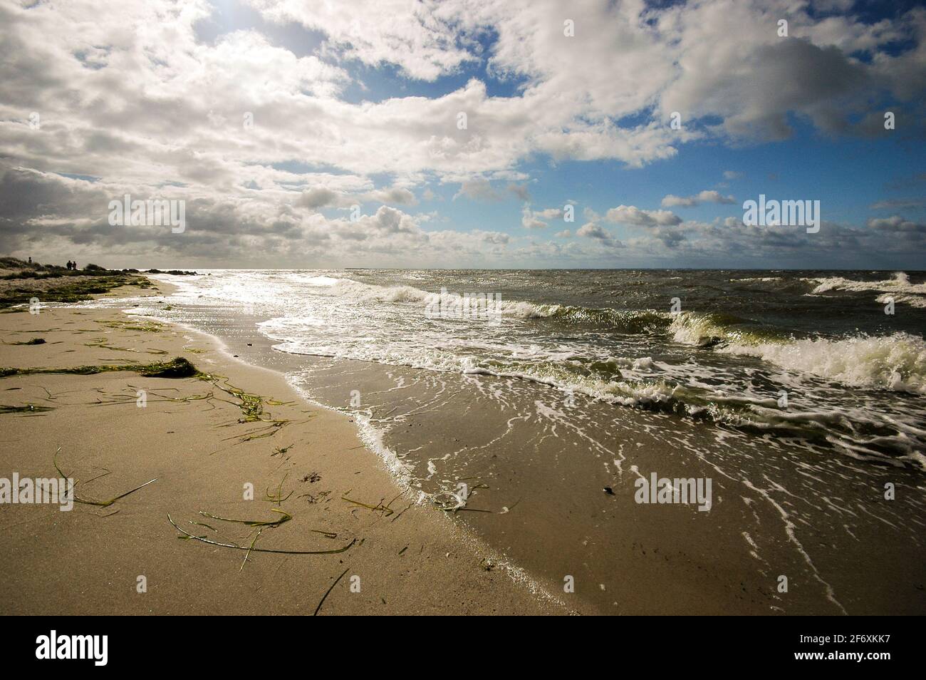 Sand, Wind und Wellen: außerhalb der Hauptsaison im Sommer ist der Strand oft menschenleer - sand, wind and waves: empty beach at off-season Stock Photo