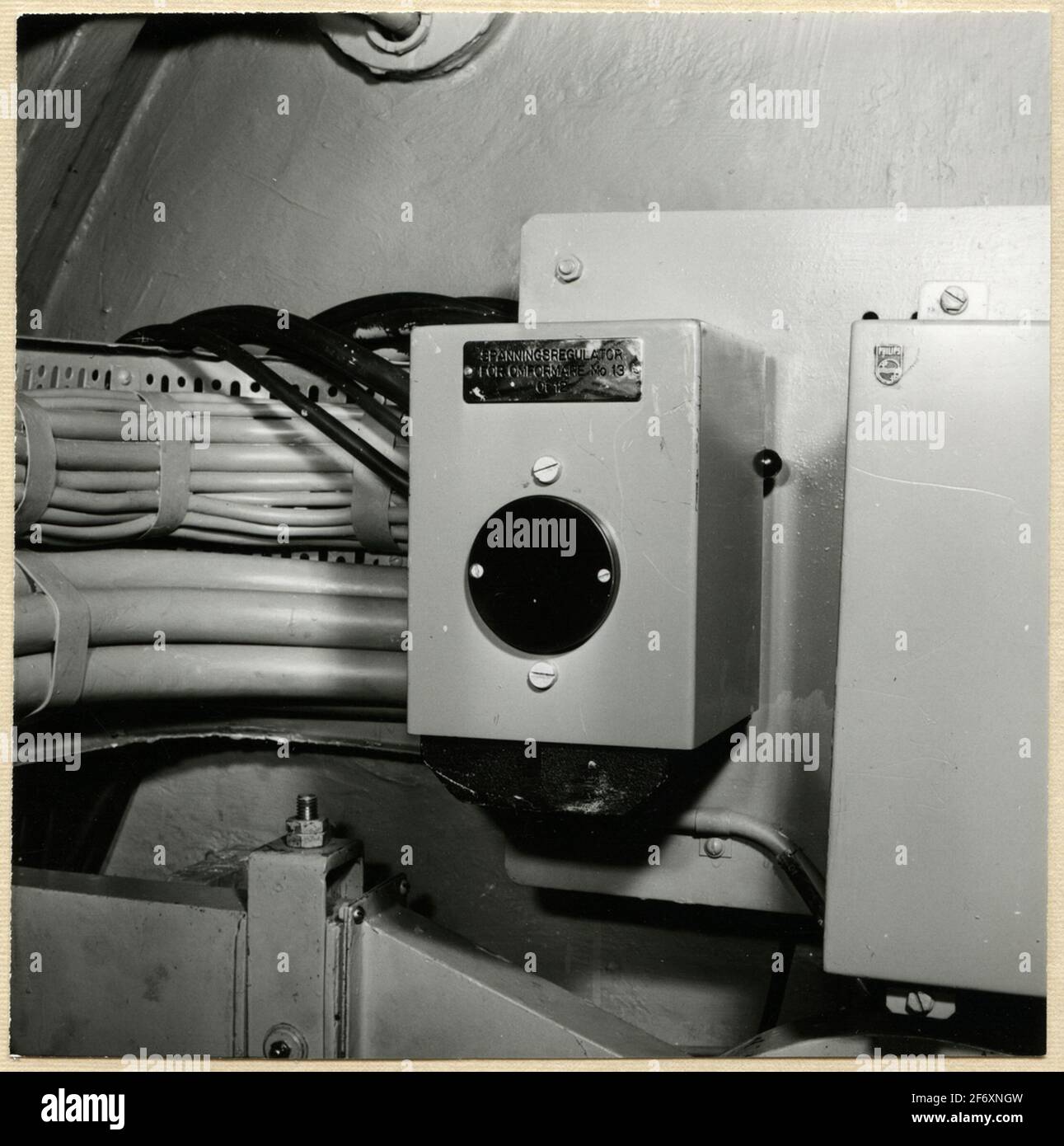 Voltage regulator for OMF.MO 13 OT 12. LA-18.Kockums AB (depicted name), U 8 (depicted name) Stock Photo