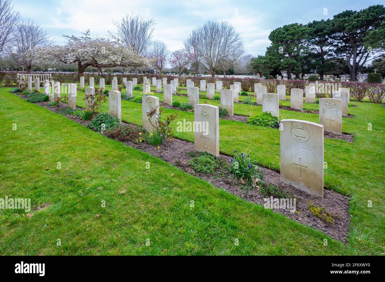 Commonwealth War Graves from first and second world wars in Littlehampton Cemetery in Littlehampton, West Sussex, England, UK. CWGC. Stock Photo