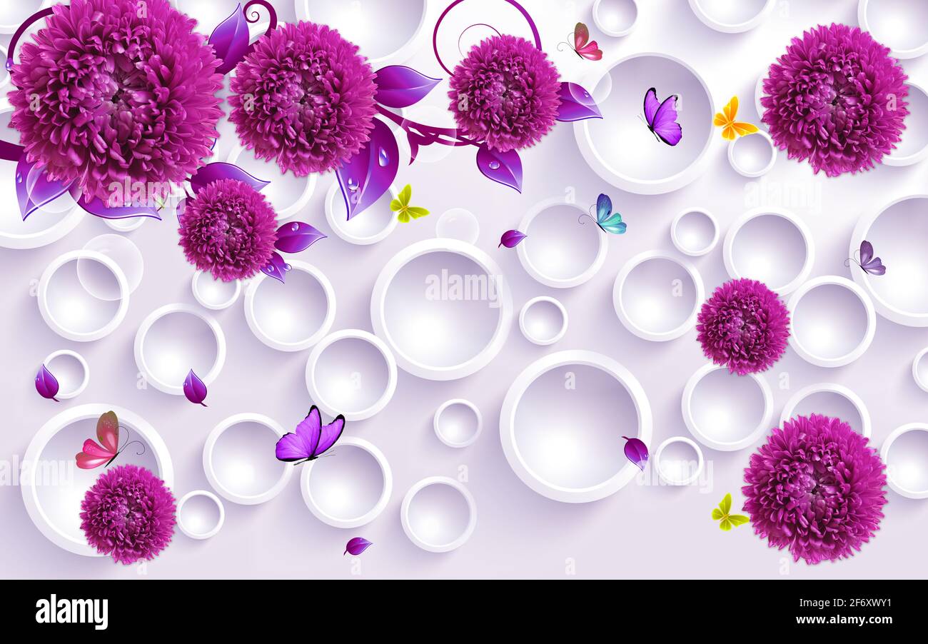 purple flowers with 3d background wallpaper Stock Photo - Alamy