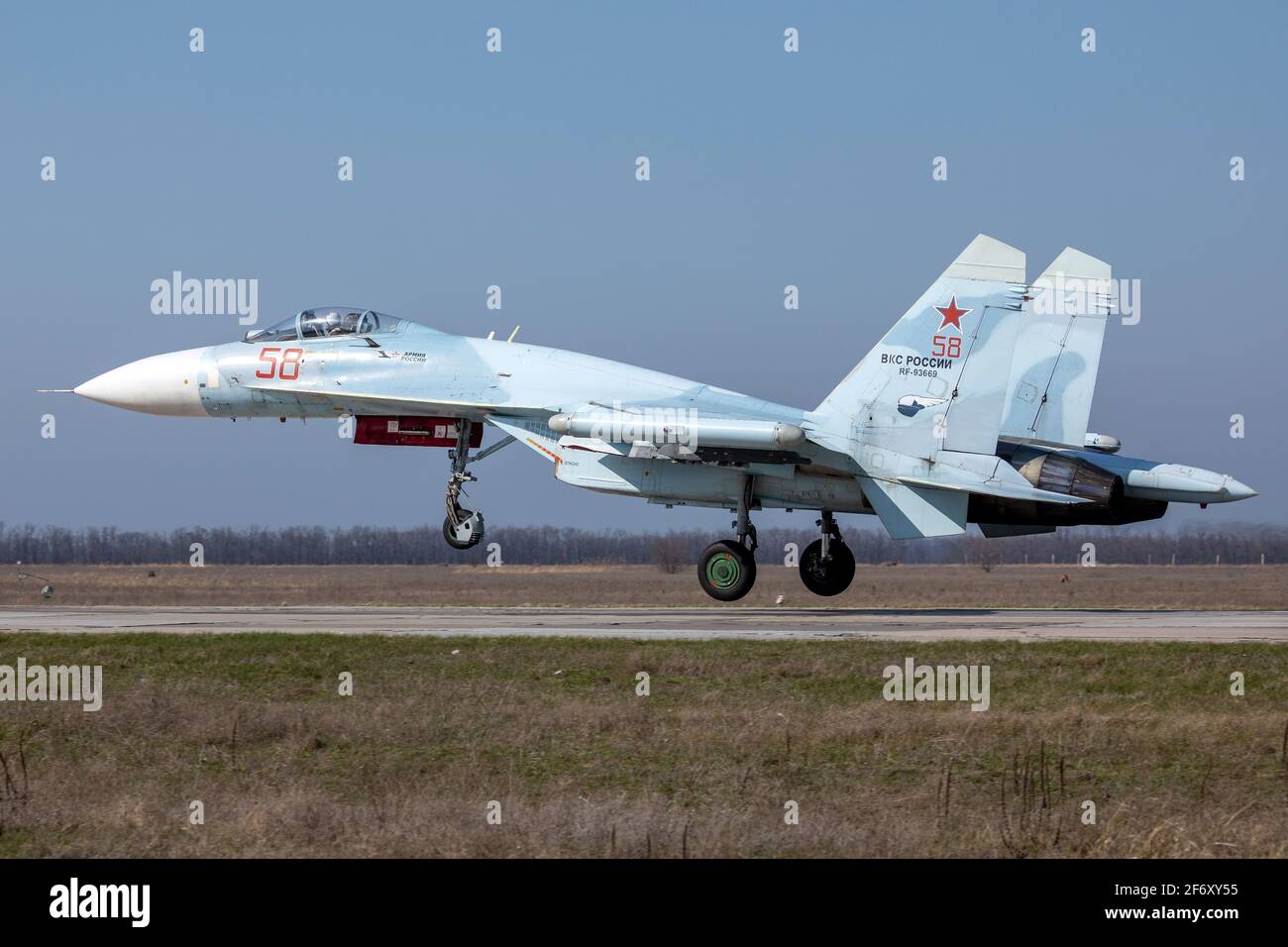 Krasnodar Territory Russia 3rd Apr 21 A Sukhoi Su 27sm Attack Helicopter Performs During The District Qualification Stage Of The Aviadarts 21 Flight Crew Contest In The Town Of Primorsko Akhtarsk Northwest Of Krasnodar