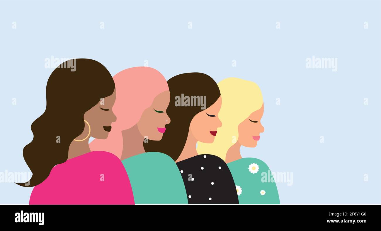 Vector Illustration Four Women Of Different Nationalities And Cultures