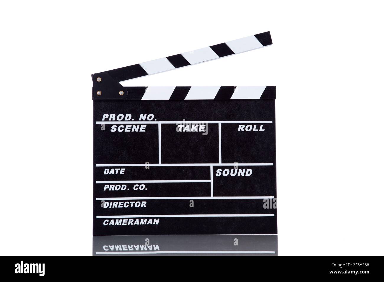 Open movie clapper board isolated on white Stock Photo