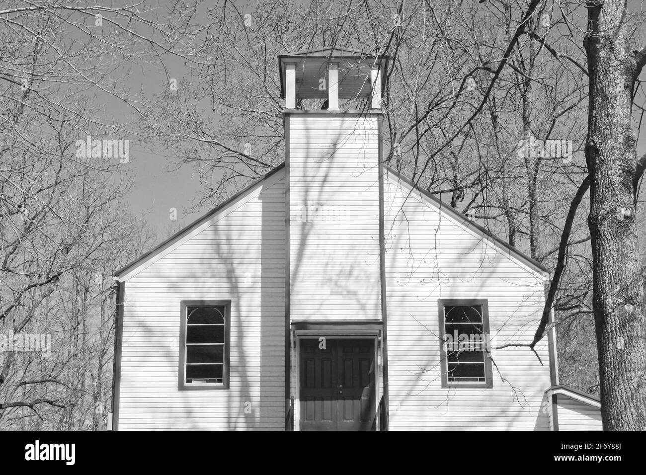 Black and white photography of old one 1 room school house in Kentucky Stock Photo
