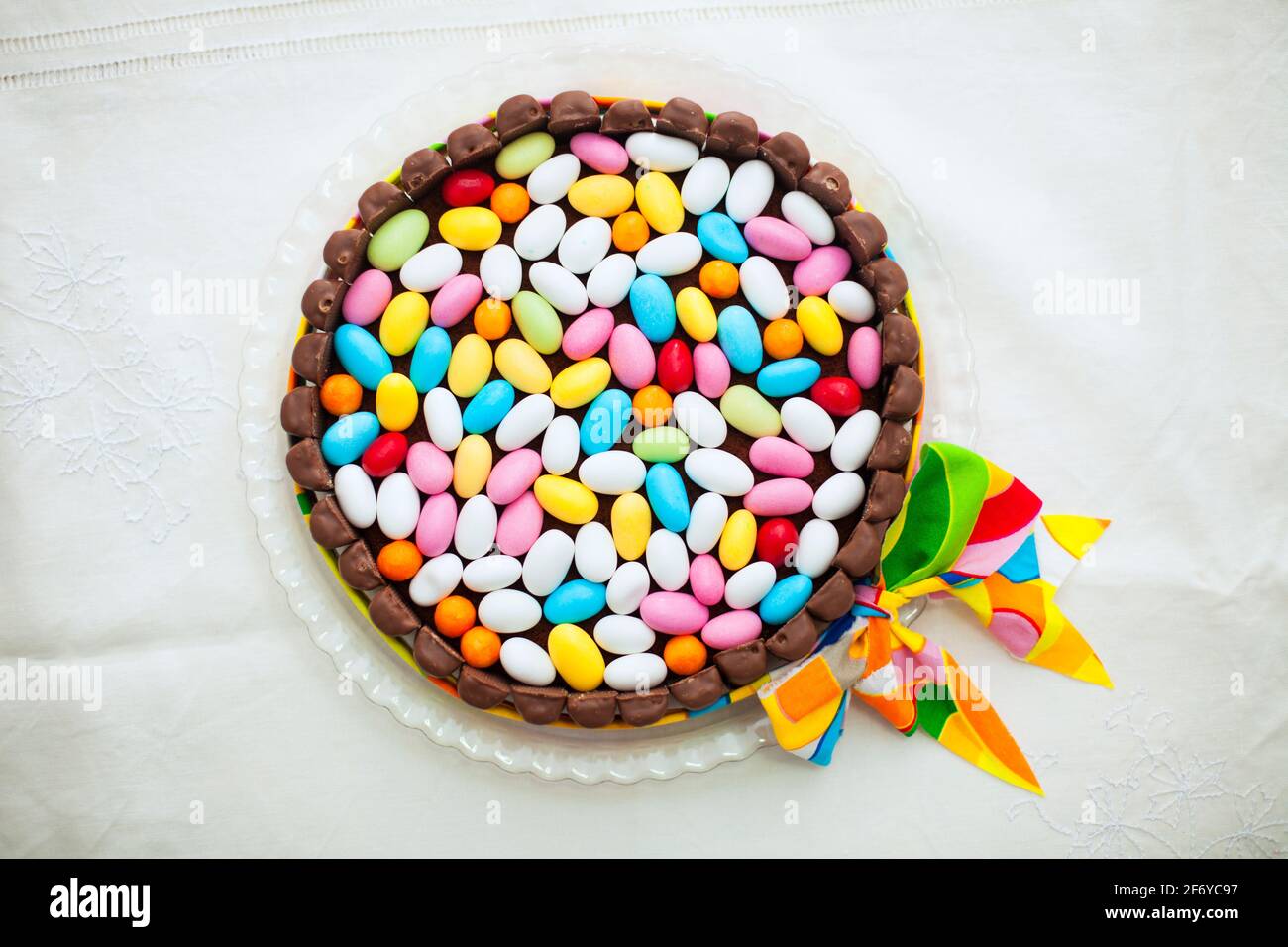 Tasty easter cake with almonds and chocolate Stock Photo