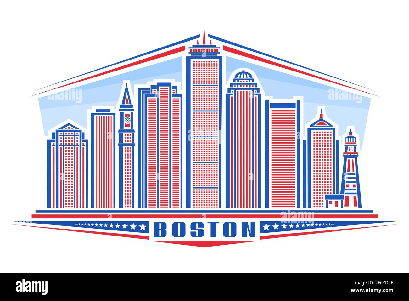 Vector illustration of Boston, horizontal poster with outline design