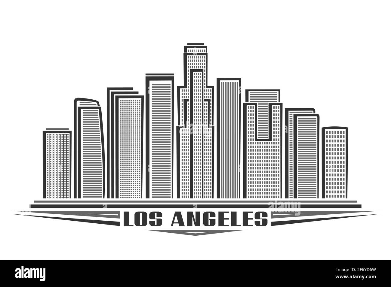Vector illustration of Los Angeles, monochrome horizontal poster with
