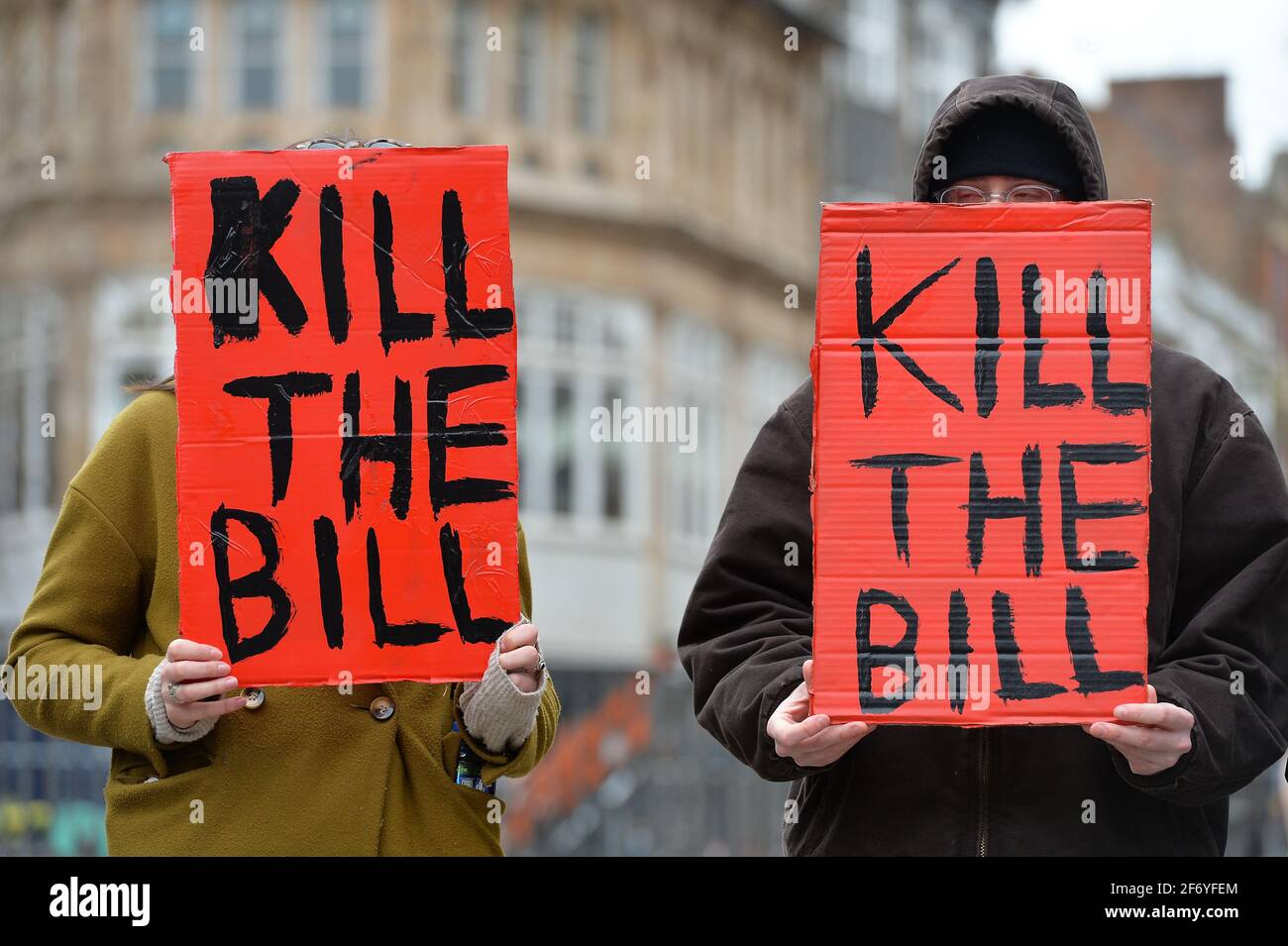 Leicester, Leicestershire, UK 3rd Apr 2021. UK News. A Kill The Bill protest is held in Leicester City Centre opposing a proposed police bill that would give police officers power to impose conditions on non-violent protests. Alex Hannam/Alamy Live News Stock Photo