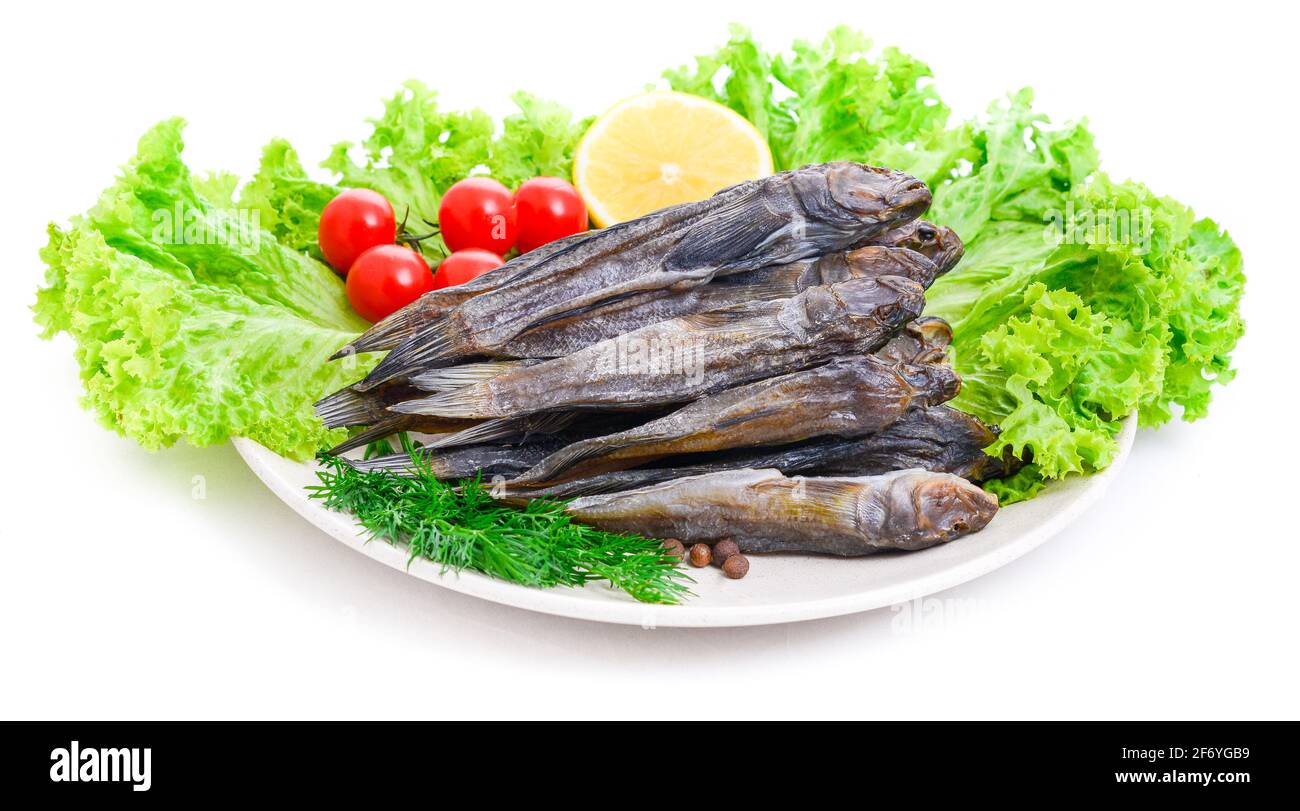 Group of dried fish at plate . salted Seafood Stock Photo Alamy