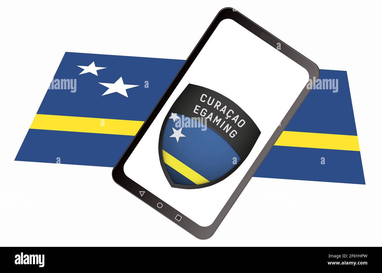 Germany, 25.03.2021: Curacao egaming logo lettering and flag on white background Stock Photo