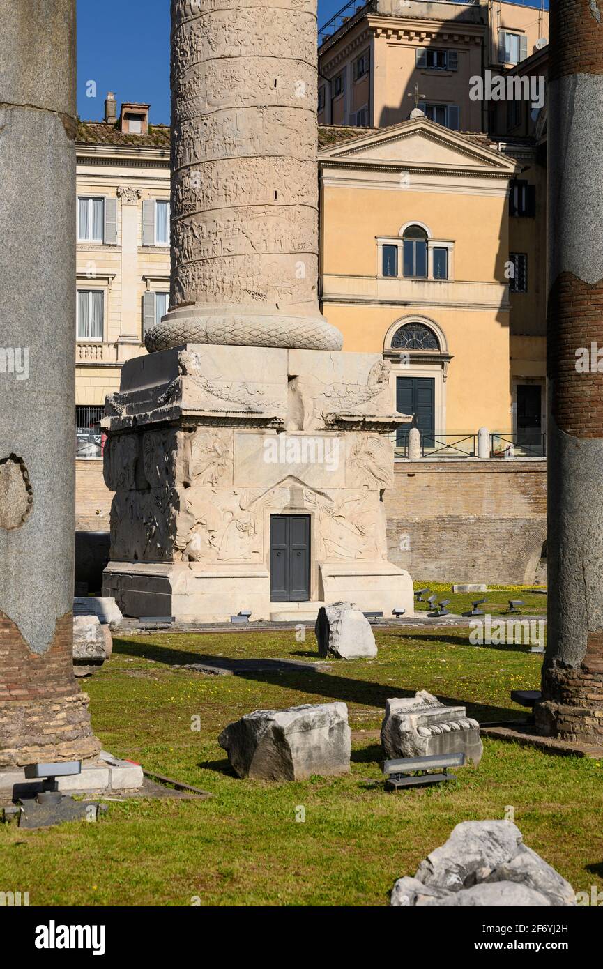 Rome. Italy. Trajan's Column, AD 113 (Colonna Traiana), detail of pedestal. Stock Photo