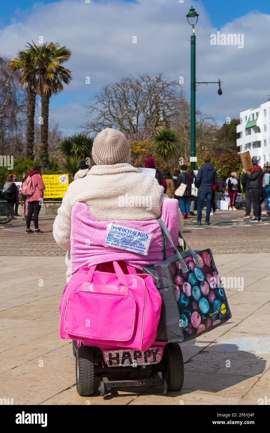 Bournemouth, Dorset UK. 3rd April 2021. 'Kill the Bill' protest in Bournemouth in opposition to the Police, Crime, Sentencing and Courts Bill 2021 that is currently before Parliament. The proposed Bill would give police in England and Wales more power to impose conditions on non-violent protests. The protest is one of several taking place across the country as part of a plan for National Weekend of Action over Easter weekend whilst adhering to Covid-19 Coronavirus lockdown restrictions. Credit: Carolyn Jenkins/Alamy Live News Stock Photo