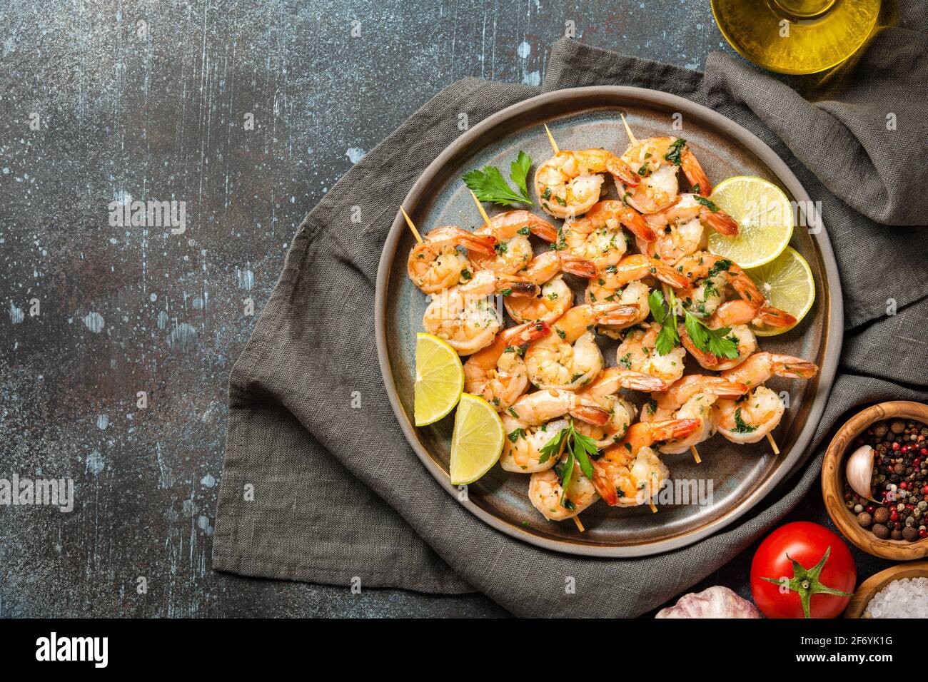 Grilled Shrimps Prawns On Vintage Grill Pan, Top View. Dark Background  Stock Photo, Picture and Royalty Free Image. Image 101648776.