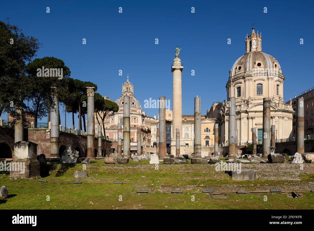 Rome. Italy. Forum of Trajan (Foro di Traiano), the granite columns of the  Basilica Ulpia stand in the foreground, the Column of Trajan (AD 113) behin  Stock Photo - Alamy