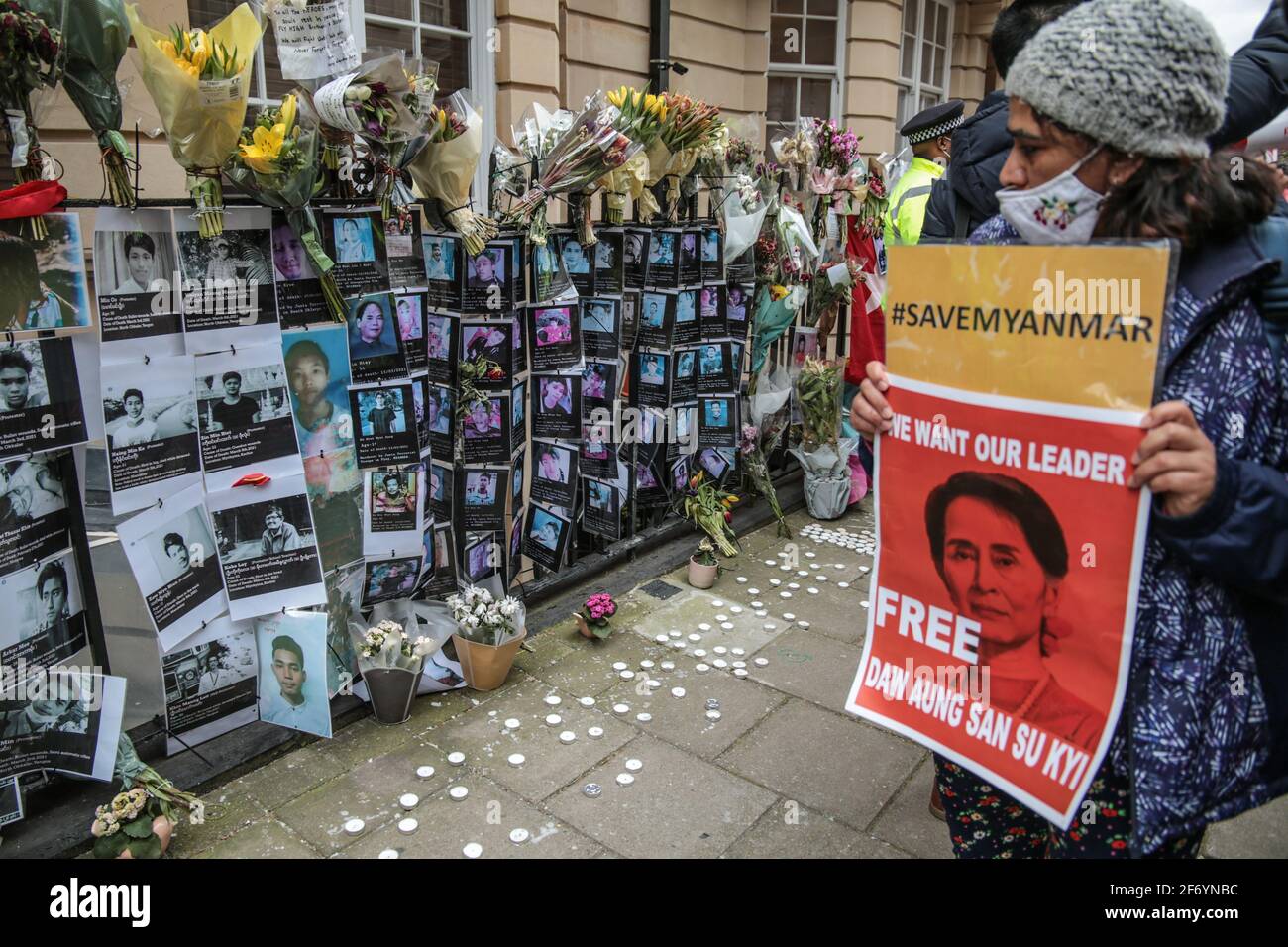 London UK 03 April 2021 After recent events in Myanmar , Burmese people in London gathered outside they  Burmese embassy in London to demand and end to the senseless killing of civilian and to free Aung San Suu Kyi, they all showed the three finger salute Paul Quezada-Neiman/Alamy Live News Stock Photo