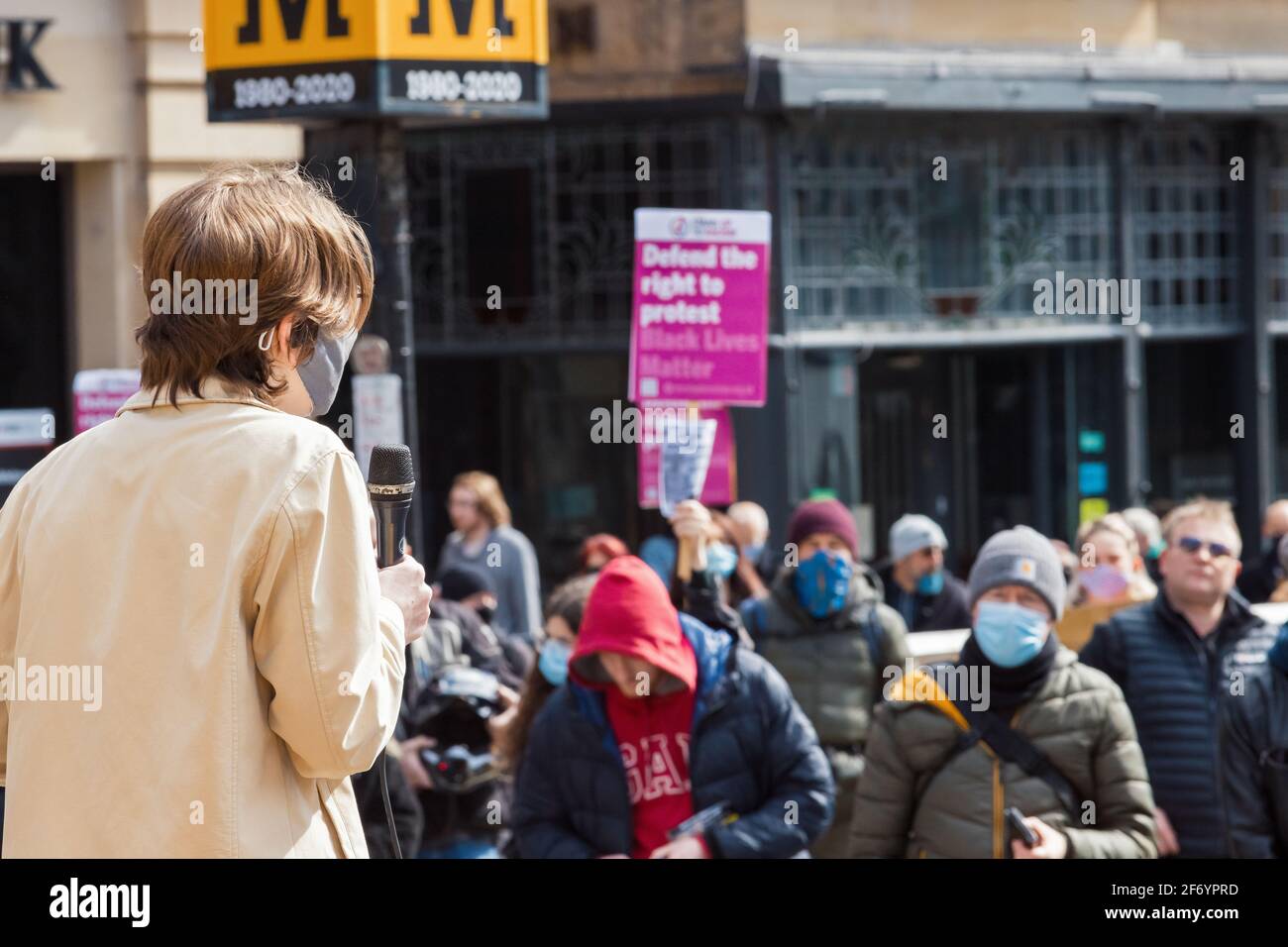 Newcastle upon Tyne UK: 3rd April 2021: Kill The Bill protest for the right to protest in Newcastle, northern England. Peaceful demonstration with social distancing Stock Photo