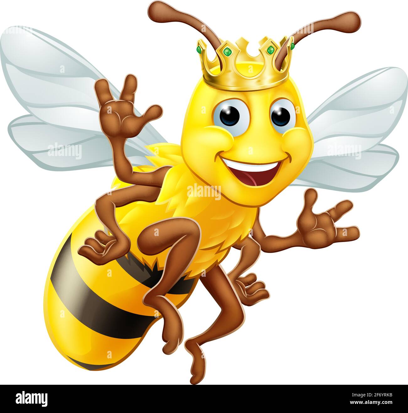 Queen Honey Bumble Bee Bumblebee in Crown Cartoon Stock Vector
