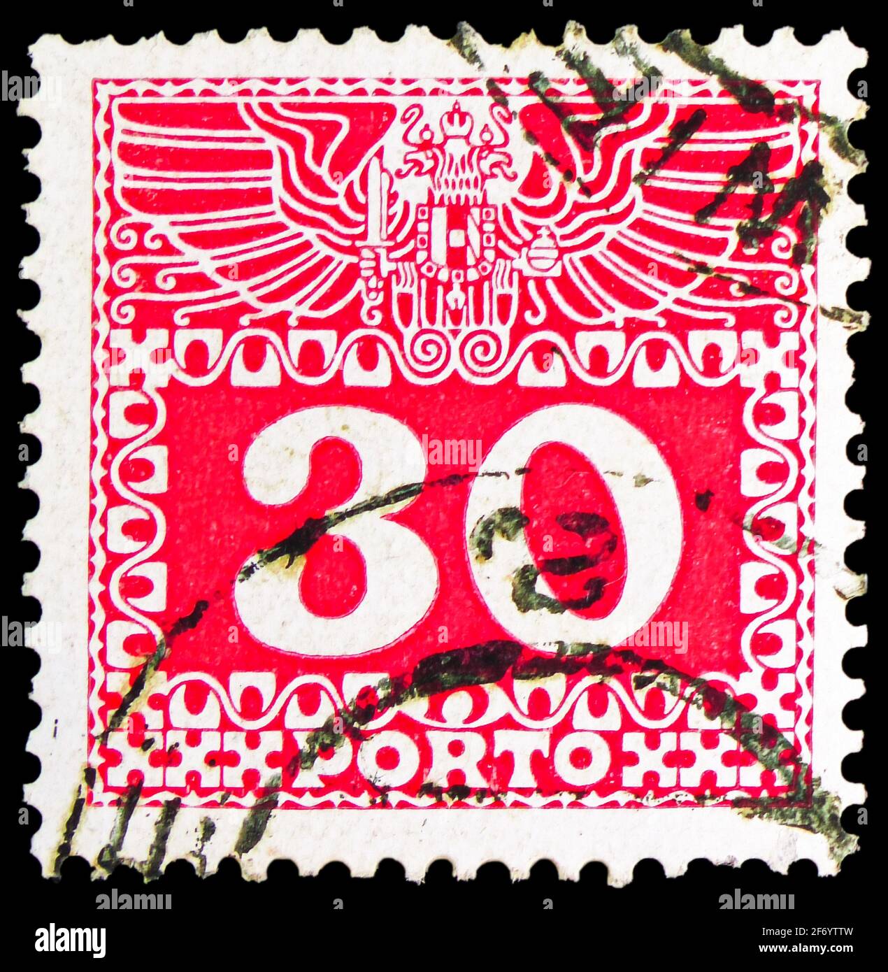 1908 Postmark MOSCOW, RUSSIA - JANUARY 18, 2021: Postage stamp printed in Austria ...