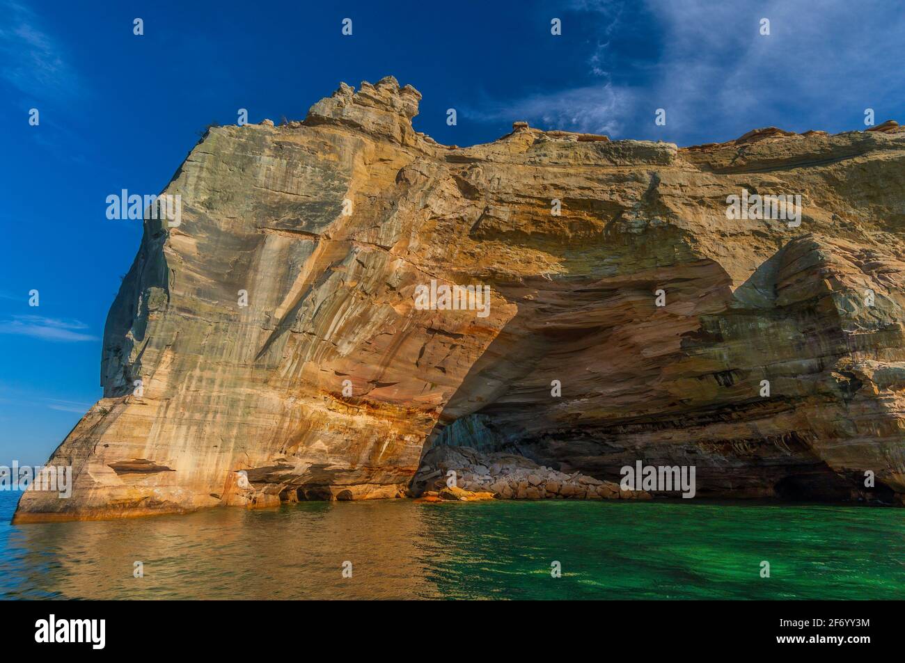 Pictured Rocks National Lakeshore under Miner's Castle, Lake Superior, Great Lakes, Michigan, USA Stock Photo