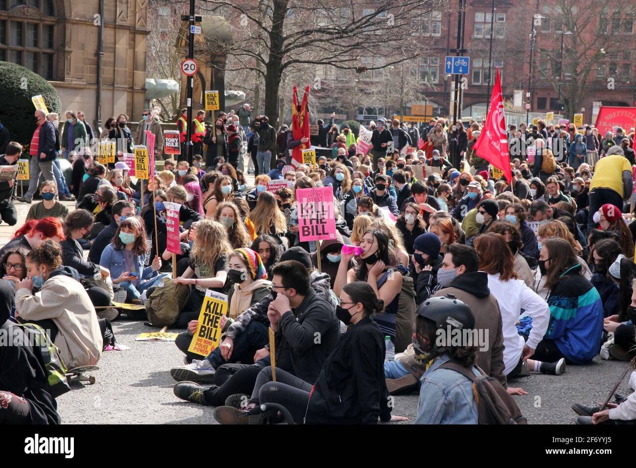 Sheffield, South Yorkshire UK. 3rd Apr 2021. Kill the Bill protest march in Sheffield. Credit: Alamy Live News Stock Photo