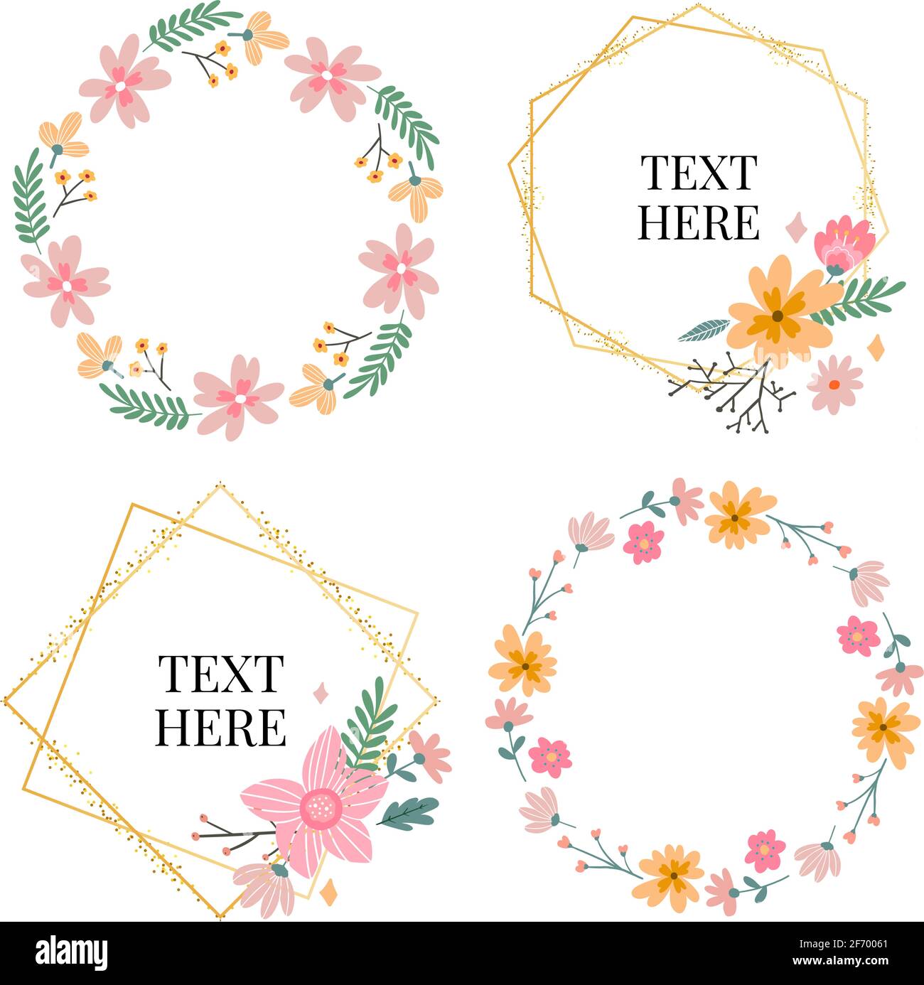 Floral Frame Collection. Set of cute retro flowers arranged un a shape ...