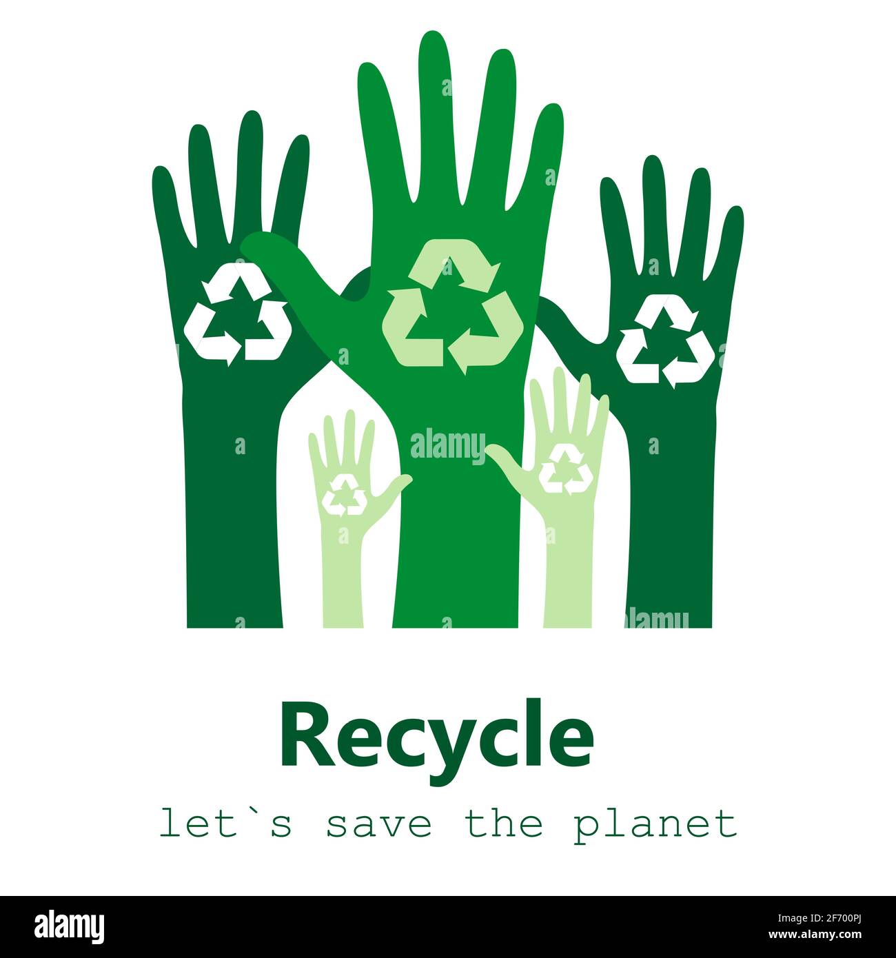 Hands outstretched with recycling symbol. Ecology concept. Concept save ...