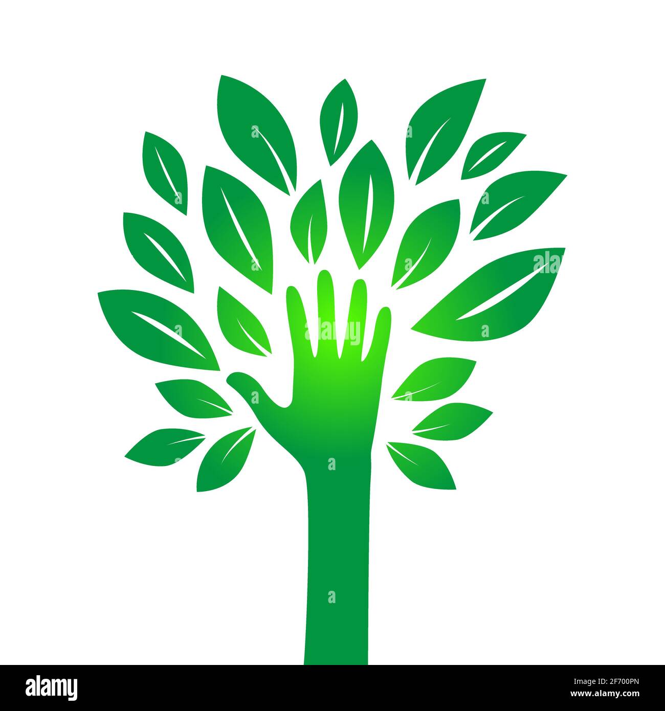 Illustration of a hand forming a tree with leaves helping nature ...