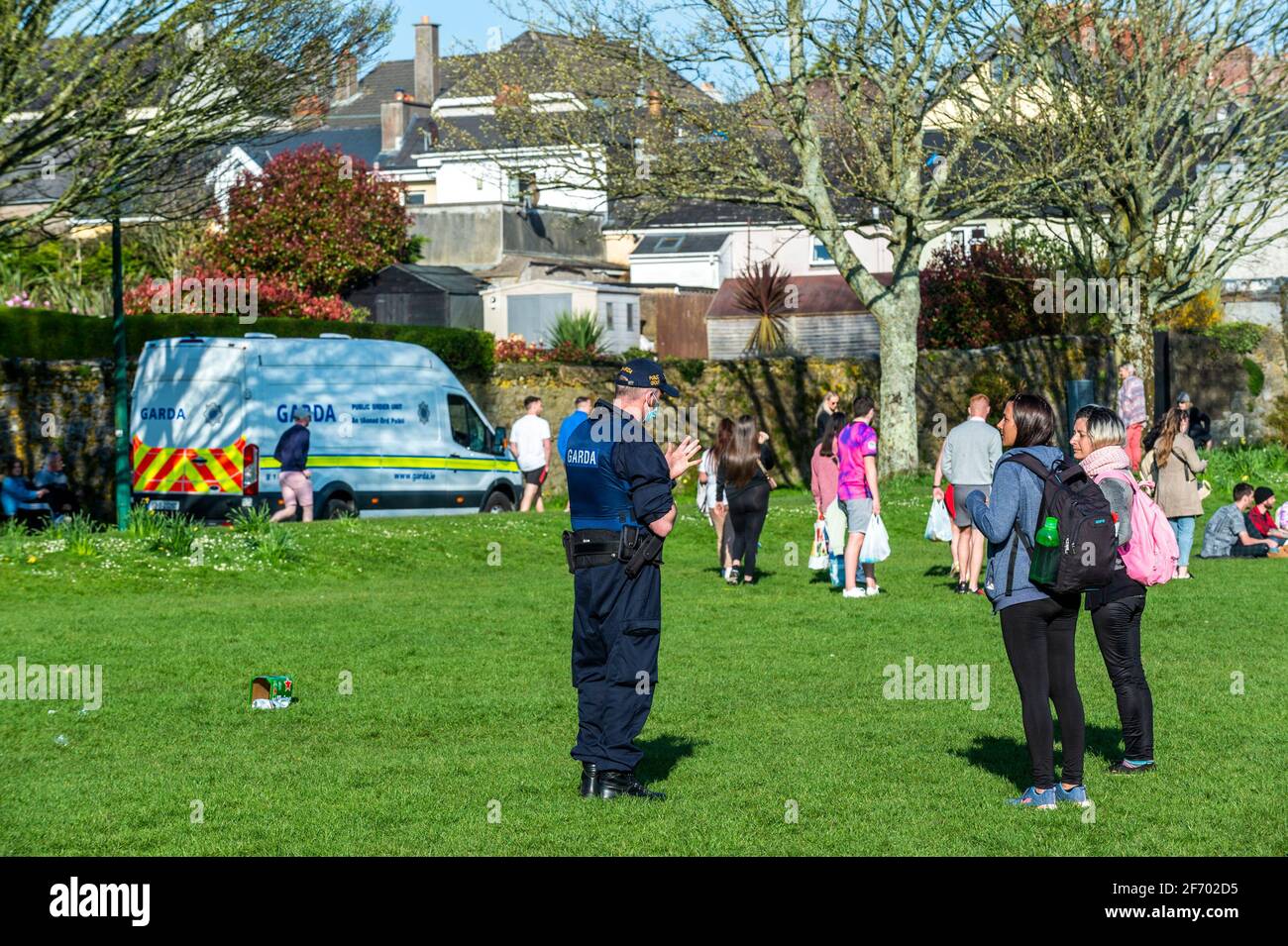 The Lough, Cork, Ireland. 3rd Apr, 2021. Crowds of people were drinking at The Lough this evening, in what was a repeat of scenes from earlier in the week. The Garda Public Order Unit soon arrived and dispersed the crowds. Credit: AG News/Alamy Live News Stock Photo