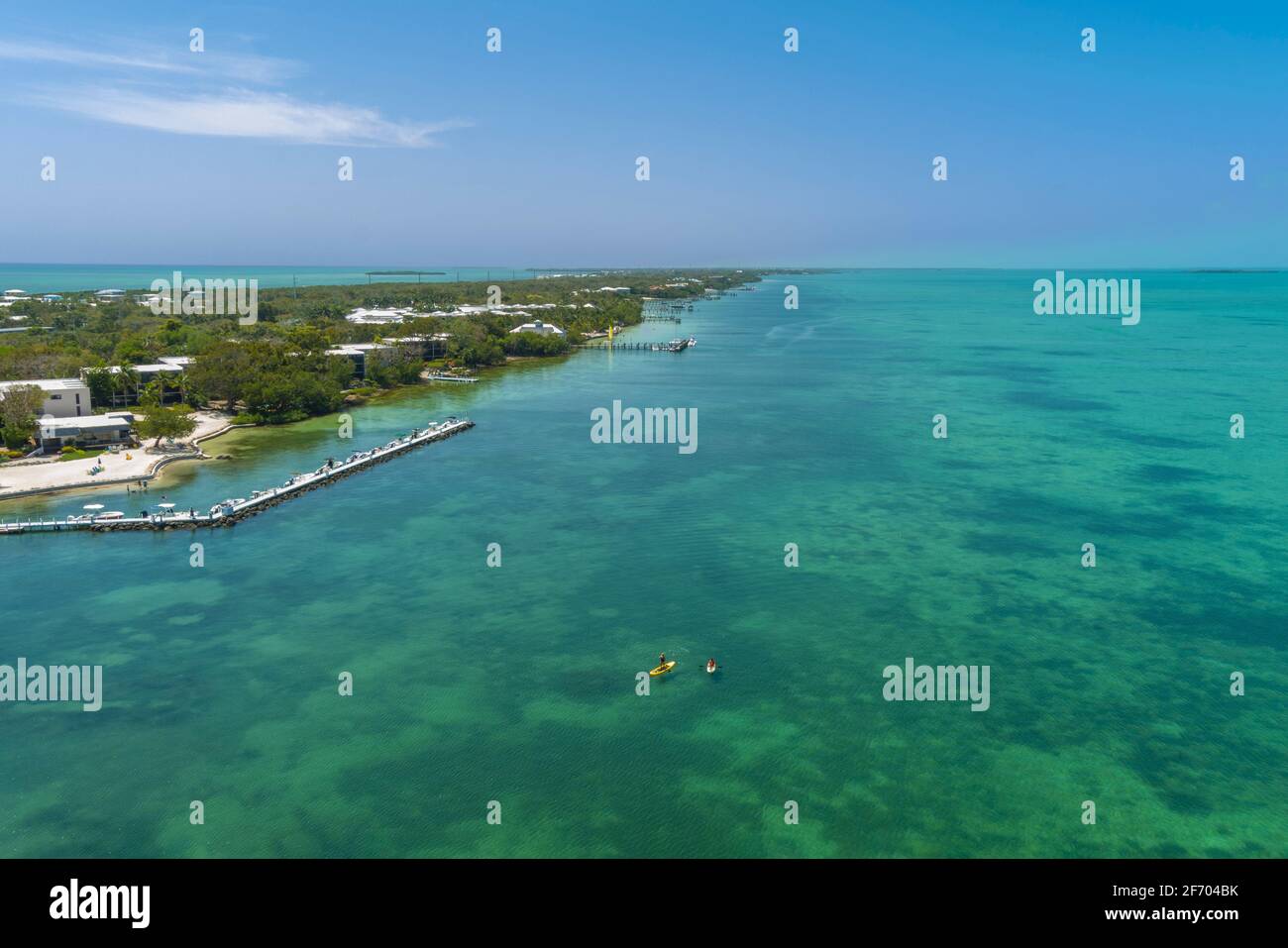 Aerial view of kayaks in ocean, Key Largo Florida USA Stock Photo