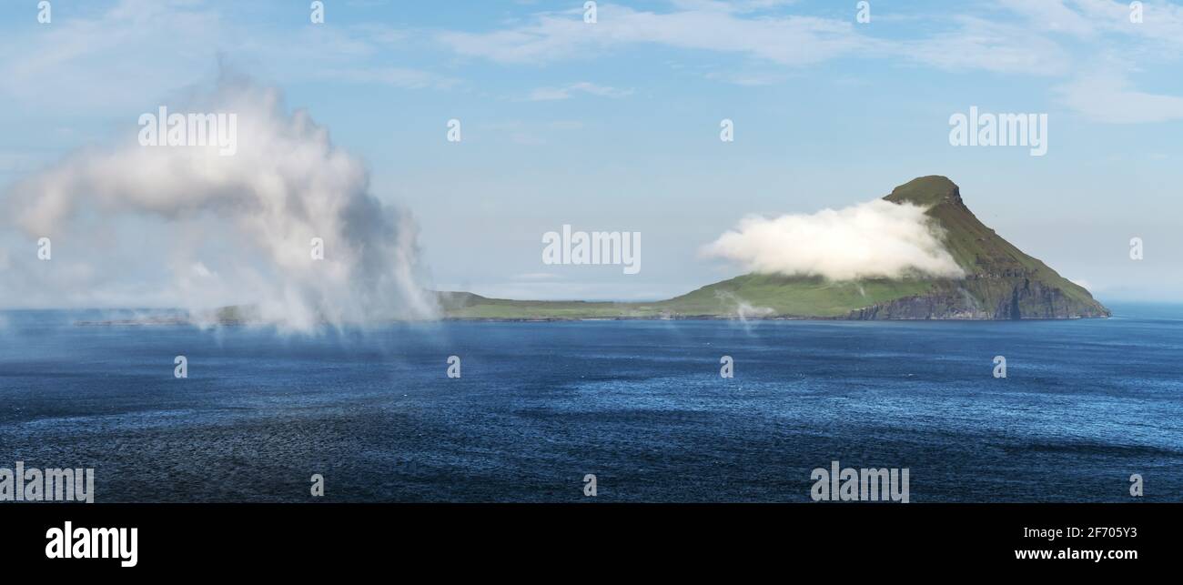 Dramatic view of Koltur island in Atlantic ocean. Faroe Islands, Denmark. Landscape photography. Panorama Stock Photo
