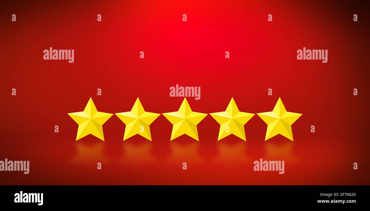 Abstract 3D Rendered five stars rating backdrop in a Room with red