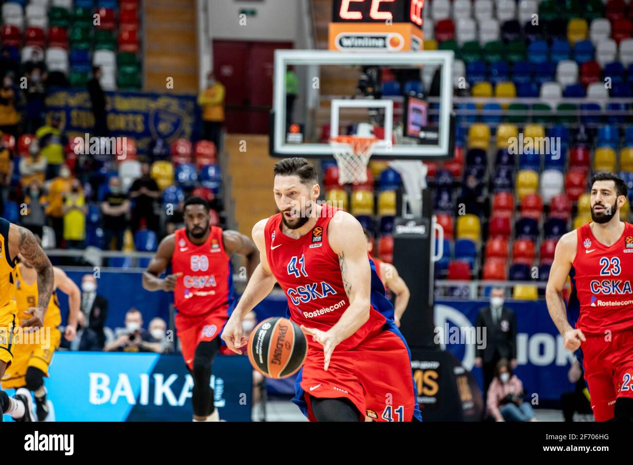Moscow, Russia. 02nd Apr, 2021. #41 Nikita Kurbanov of CSKA Moscow plays  against Khimki Moscow Region during Round 33 of the Turkish Airlines  EuroLeague 2020-2021 season at Megasport Arena.(Final score; CSKA Moscow