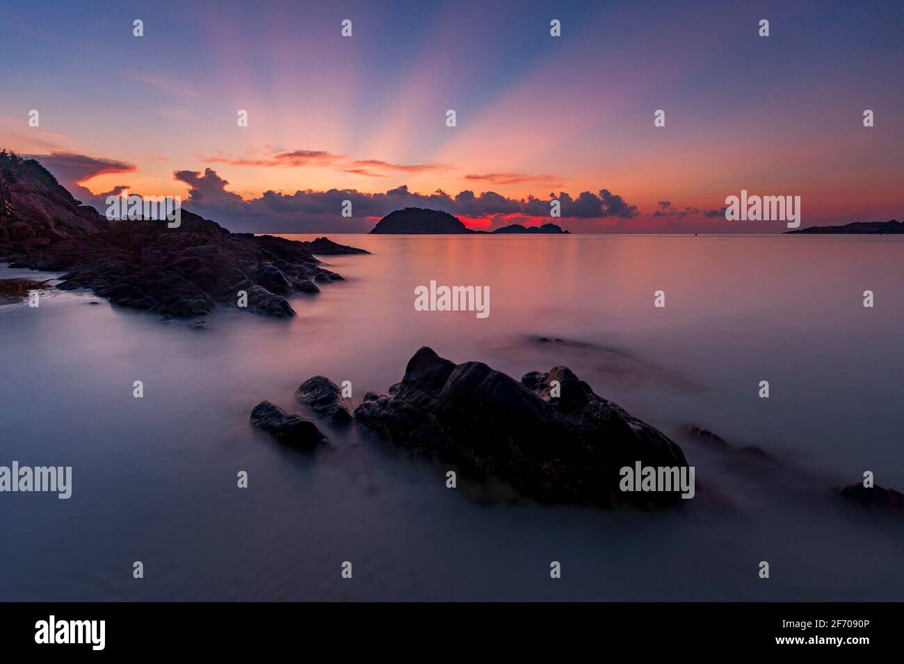 Long exposure image of the sunset on Redang Island, Malaysia Stock Photo