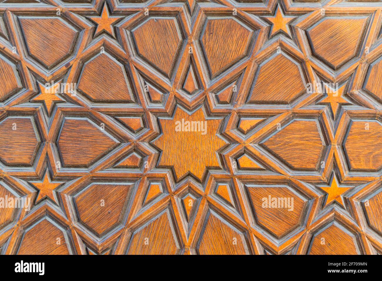 Geometric patterns an a wooden door Stock Photo