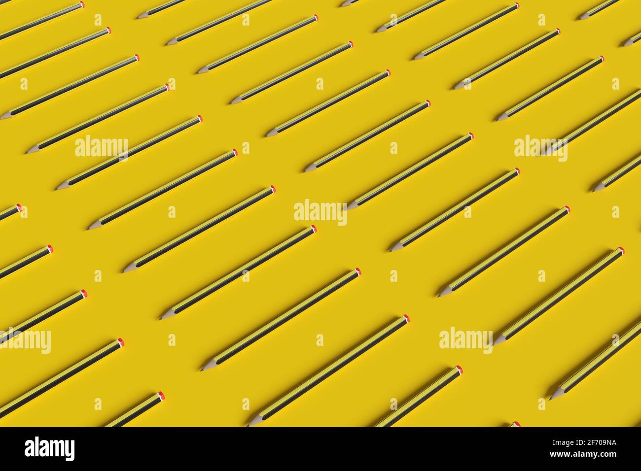 Set of graphite pencils on a yellow background. 3d illustration. Stock Photo