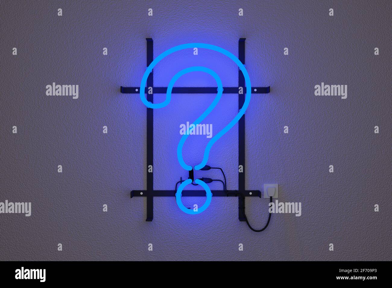 Realistic neon light in the shape of a question mark. 3d illustration. Stock Photo