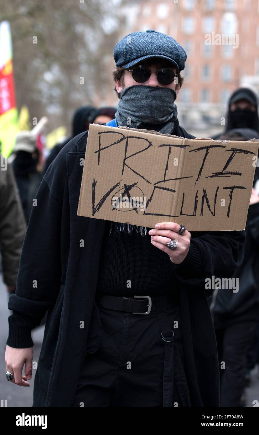 London, UK. 3rd Apr, 2021. 'Kill the Bill' protest, united for the right to protest in national day of action against the Policing Bill. Credit: Loredana Sangiuliano/Alamy Live News Stock Photo