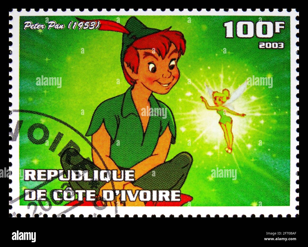 MOSCOW, RUSSIA - DECEMBER 19, 2020: Postage stamp printed in Ivory Coast shows Peter Pan, Disney serie, circa 2003 Stock Photo