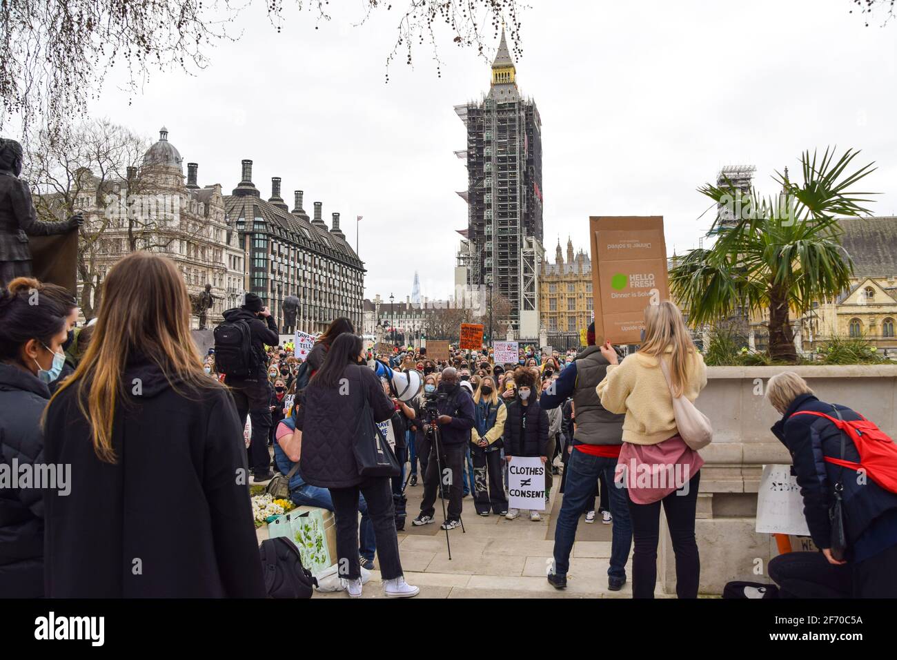 London, United Kingdom. 3rd Apr, 2021. Hundreds of demonstrators gathered at Parliament Square for The 97% March to protest against harassment of women. Credit: Vuk Valcic/Alamy Live News Stock Photo