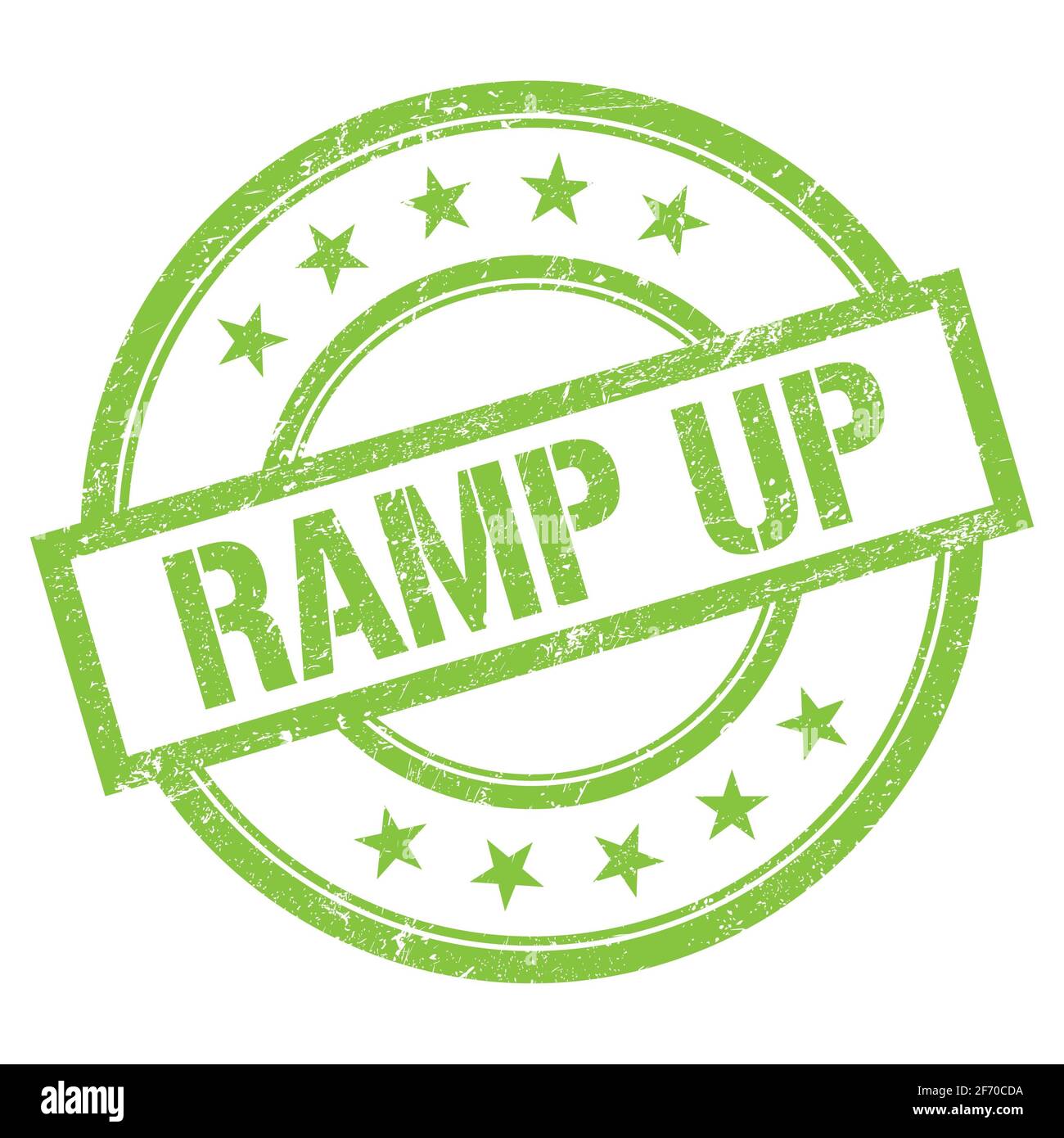 RAMP UP text written on green round vintage rubber stamp. Stock Photo