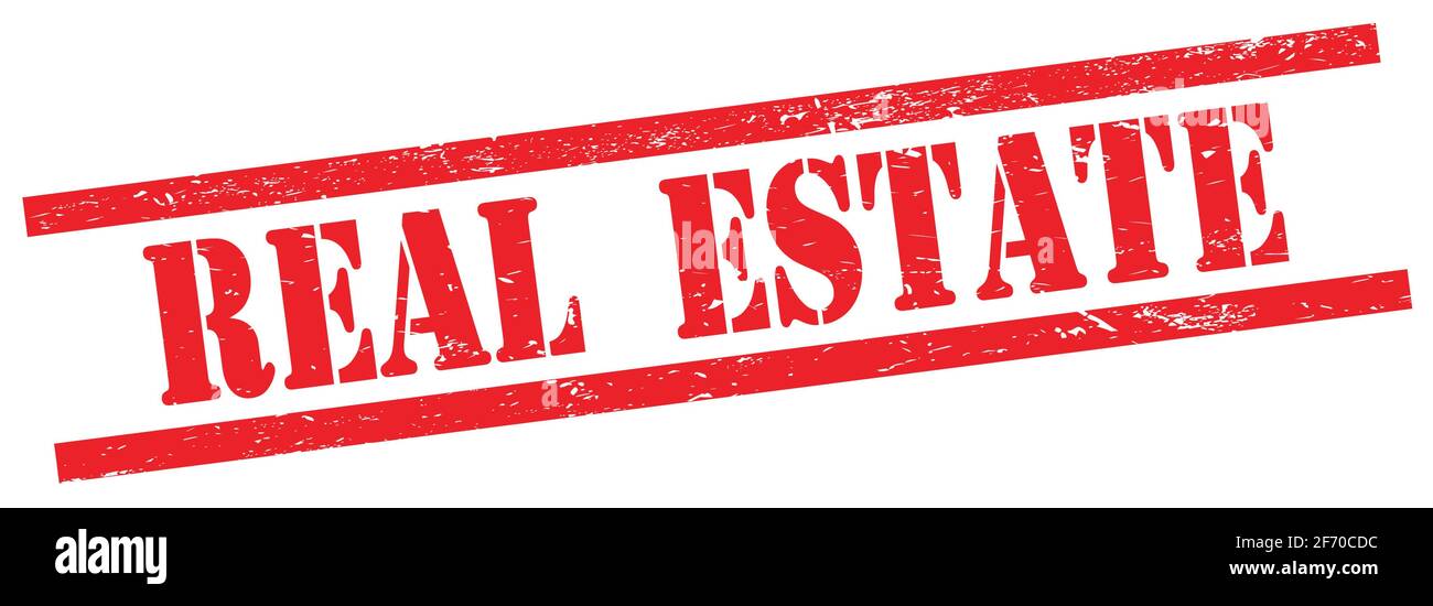 REAL ESTATE text on red grungy rectangle vintage stamp Stock Photo - Alamy