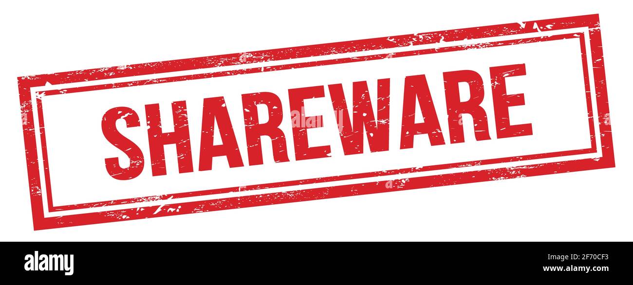 SHAREWARE text on red grungy vintage rectangle stamp Stock Photo - Alamy