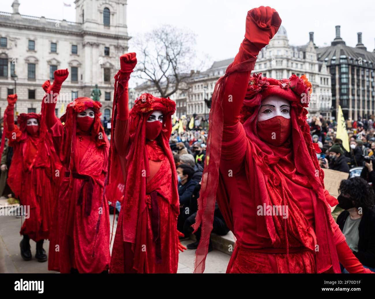 LONDON, UK. APRIL 3RD. Extinction Rebellion Protestors join the rally to demonstrate against the proposed Police, Crime, Sentencing and Courts Bill in Parliament Square, London, England on Saturday 3rd April 2021.(Credit: Tejas Sandhu | MI News) Credit: MI News & Sport /Alamy Live News Stock Photo