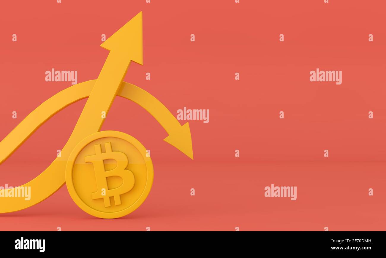 Volatile uncertain Bitcoin cryptocurrency up and down arrow. 3D Rendering  Stock Photo - Alamy