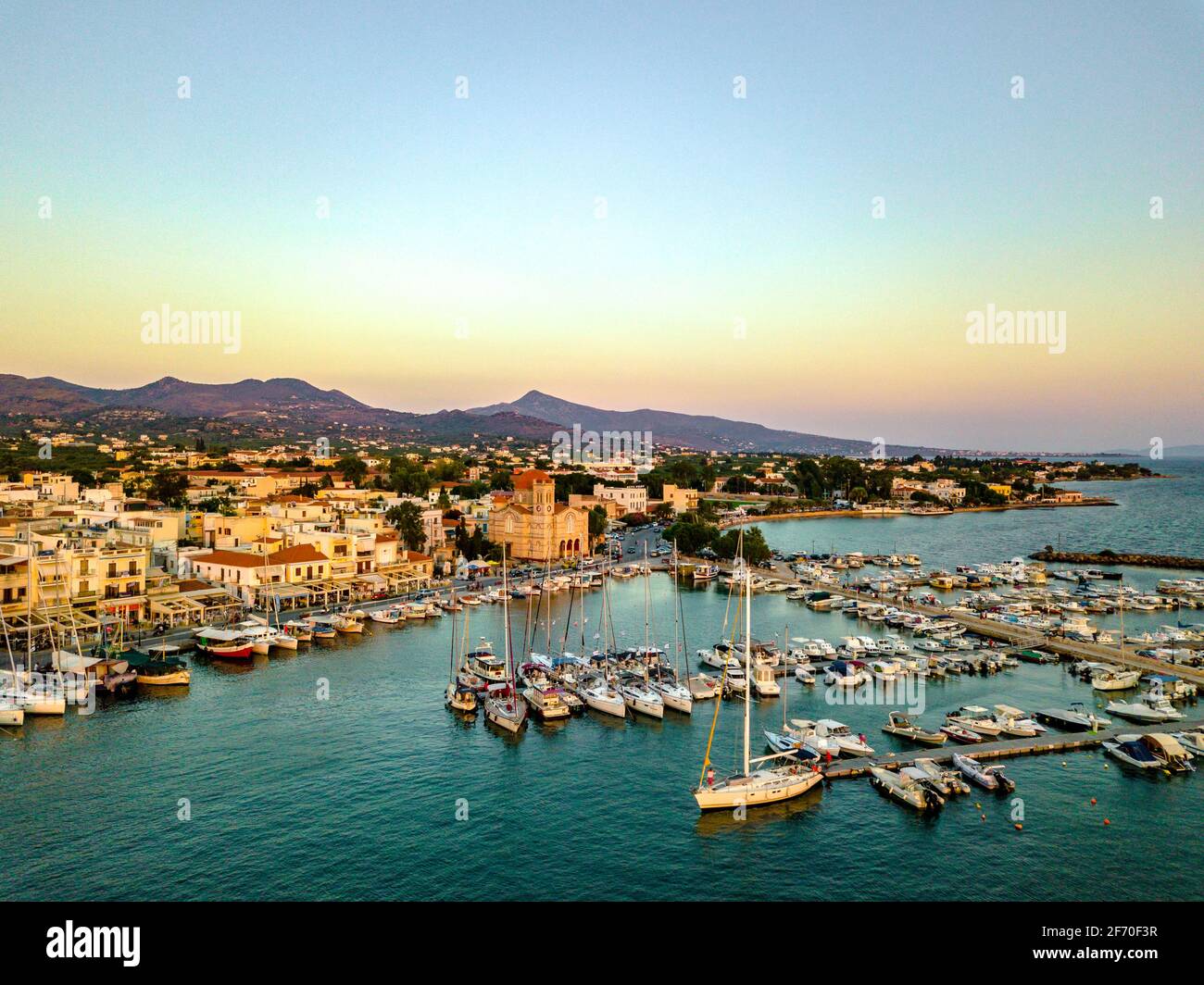 Aerial view of the island of Greek island Egina Stock Photo