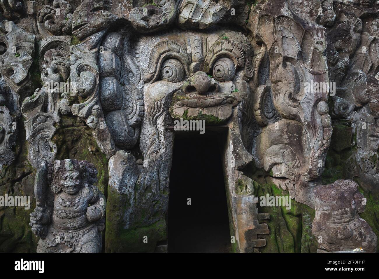 The ancient Goa Gajah Elephant Cave, a 9th century Hindu temple and sanctuary in Ubud, Bali, Indonesia. Stock Photo